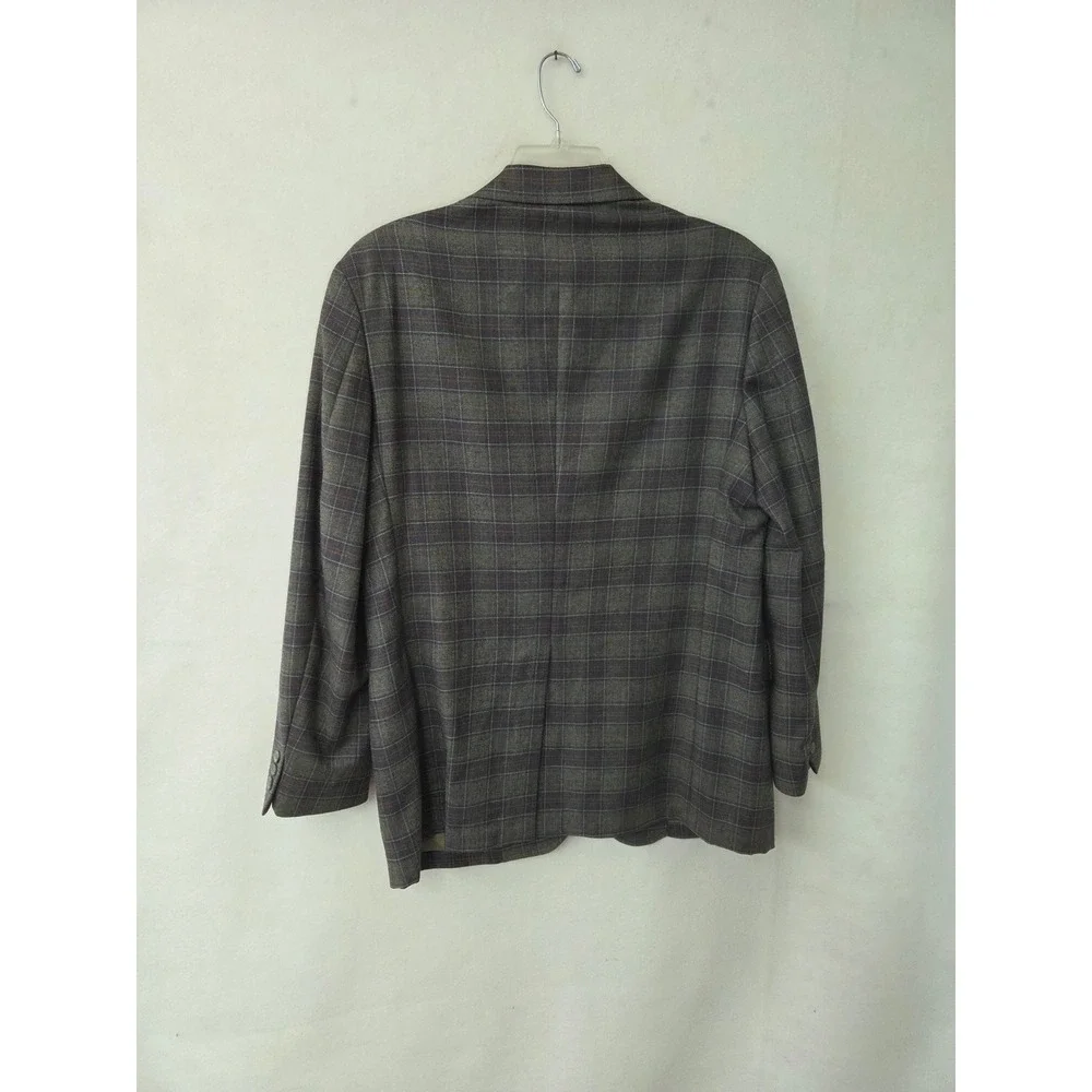 Iszard's Plaid Blazer Mens 44R Grey Blue‎ Orange Vintage Two Button Sport Coat